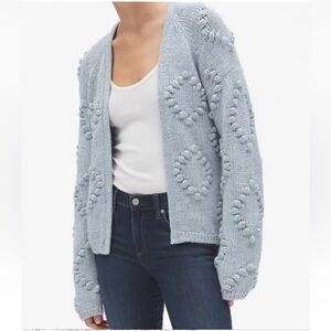 Gap Bobble Stitch Blue Heather Open Cardigan Sweater in Wool-Blend, Sz M